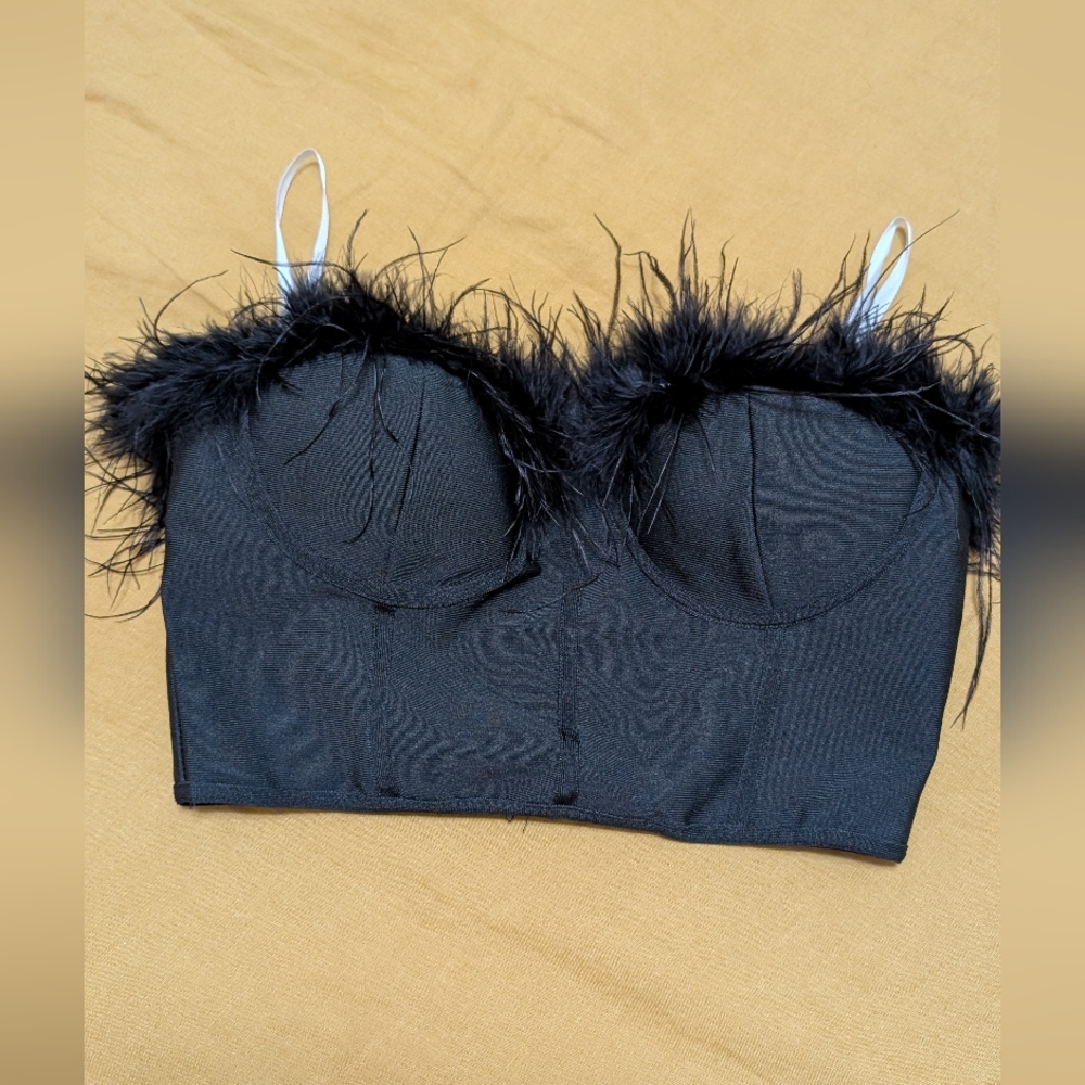 superdown Midnight Black Feathered Bralette